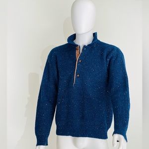 Vintage 80s Chaps Ralph Lauren Mens M Wool Sweater Leather Elbow PatchMarledBlue